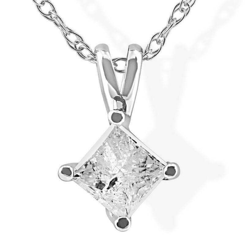 1/3Ct Princess Cut Solitaire Diamond White Gold Pendant & Chain