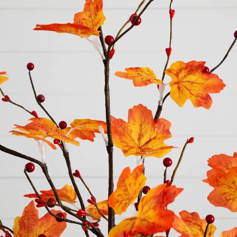 Pre-Lit Maple Artificial Fall Harvest Tree with Berries - 3' - Warm White LED Lights