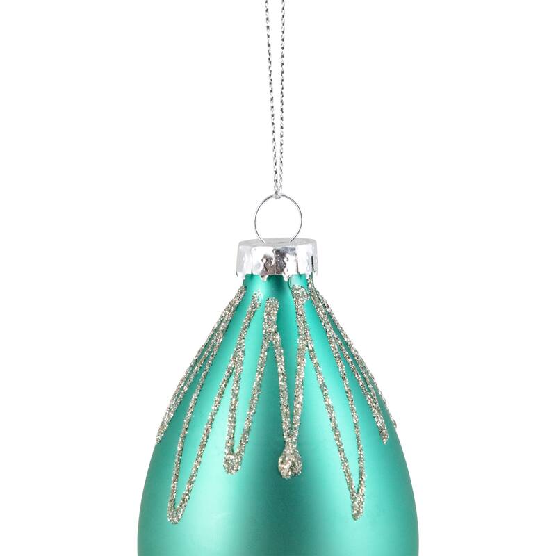 Matte Finial with Glittered Starburst Glass Christmas Ornament - 5" - Green