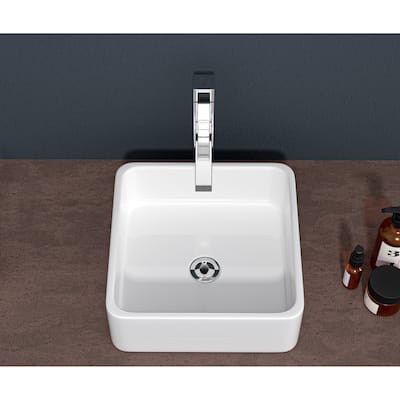 Sleek Square Bathroom Vessel Sink - Contemporary Design, Durable Ceramic, and Easy Countertop Installation - 15in L