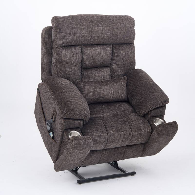Velvet Oversized Power Lift Recliner Chair with Dual OKIN Motors, 180° Flat Lay, Massage, and 400 lbs Capacity