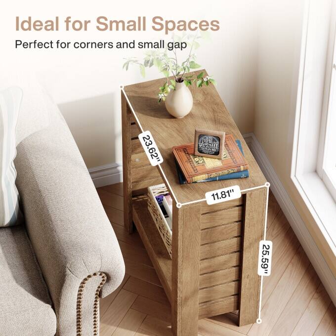 2-Tier Narrow End Table, Wooden Side Table For Living Room, Bedroom - 1PC