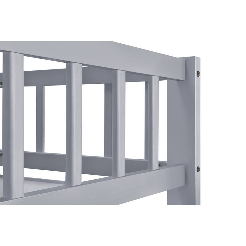 Gray Twin over Full Stairway Bunk Bed with Trundle and Storage