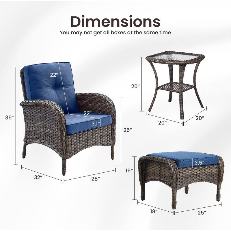Gymojoy 5-Piece Outdoor Wicker Patio Chair Ottoman Set, Rattan Coversation Set with Water Resistant Cushions