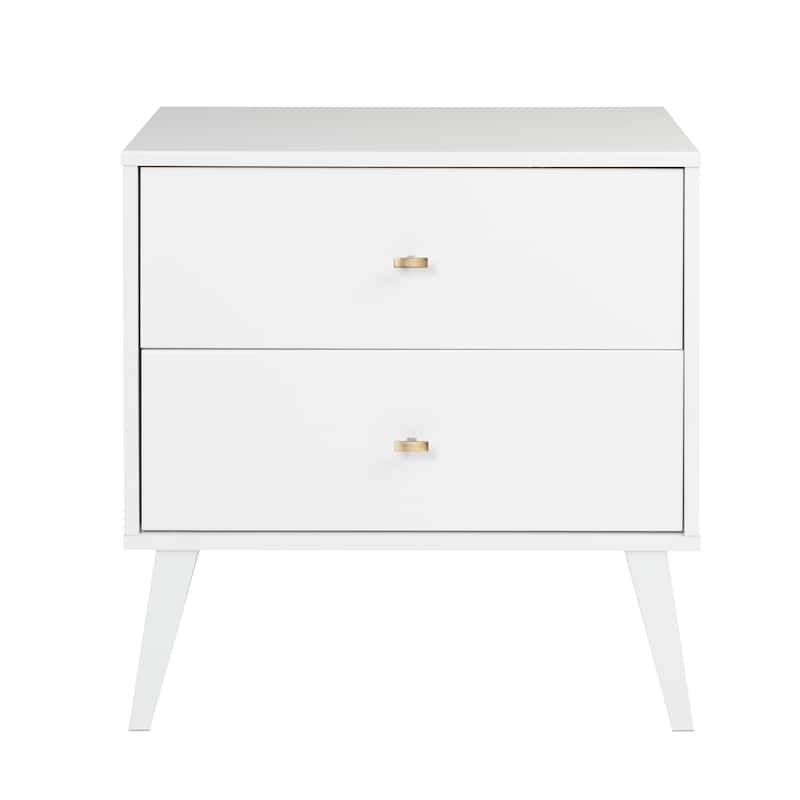 Prepac Milo Mid-Century Modern 2 Drawer Nightstand, Bedside Table, Contemporary Bedroom Furniture