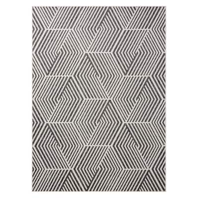 NICOLE MILLER NEW YORK Patio Country Ombre Geo Outdoor Area Rug, Black/Cream, 3'11"x5'2"