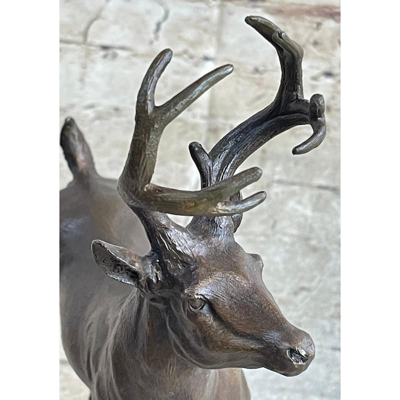Signed Villanis Male Deer Buck Hunting Bronze Sculpture Marble Figurine Figure
