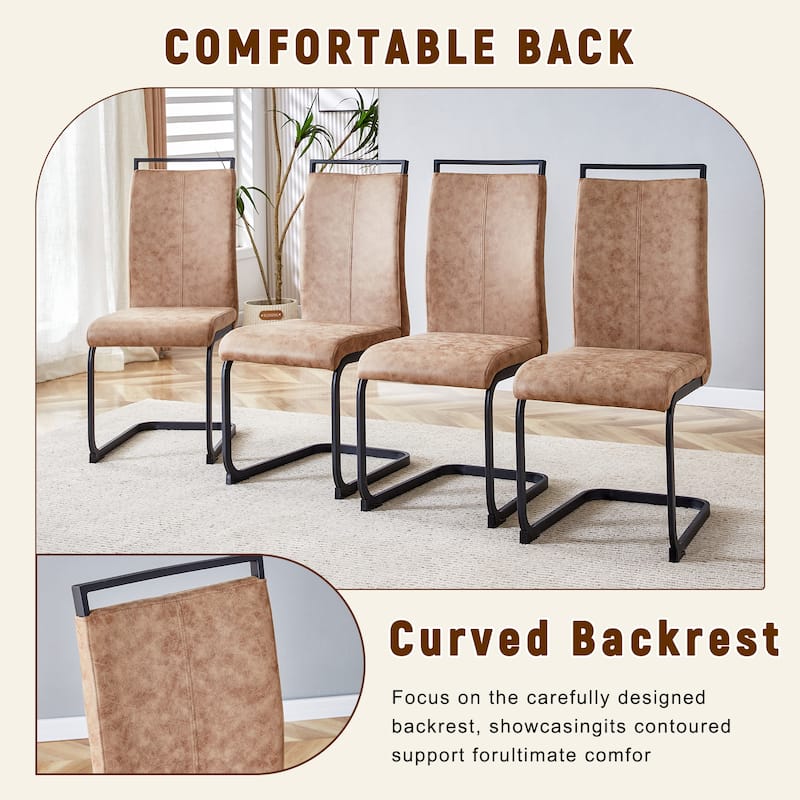 5-Piece Wood Textured Dining Table Set with U-shaped Table Legs, Chairs with Arched Black Legs, Curved Backrest