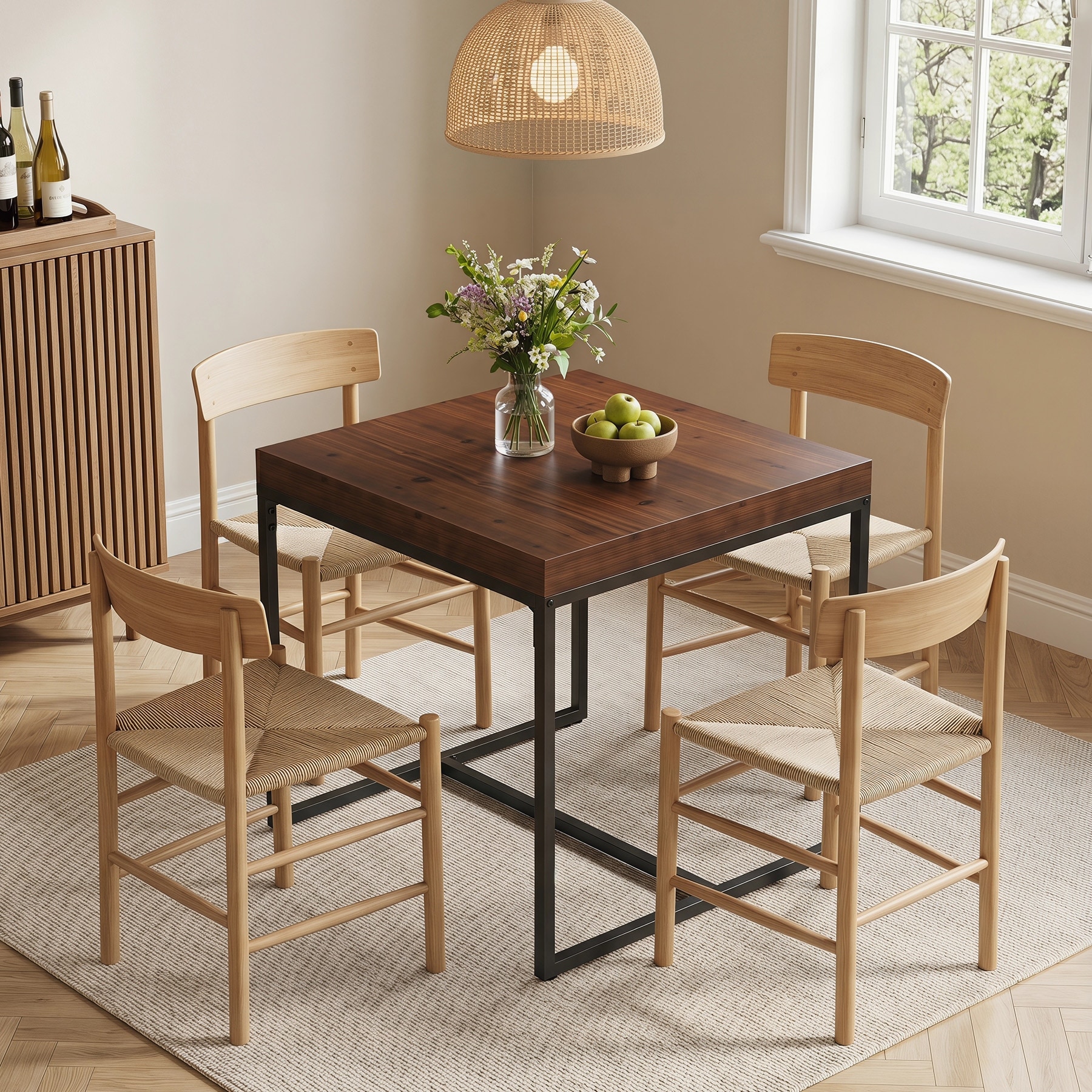 Solid Wood Dining Table for 4, 31.5" Square Kitchen Table for Dining Room, Living Room