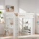 preview thumbnail 1 of 7, Twin Size Loft Bed with Large Storage Shelves, Wooden Bed with Writing Desk and Led Light, Kid's Bed with Drawers, White White