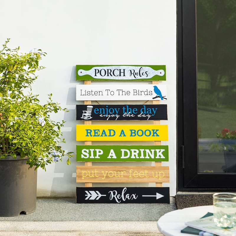 Glitzhome 36"H Oversized Colorful Wooden Slats Porch Spring Rules Sign Wall Decor