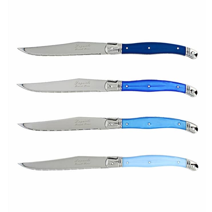 French Home Set of 4 Laguiole Steak Knives, Shades of Blue