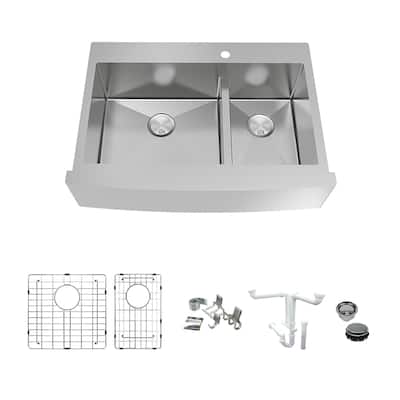 Diamond Sink Kit with Farmhouse Style 60/40 Double Bowls, Magnetic Accessory Kit and Drain Kit