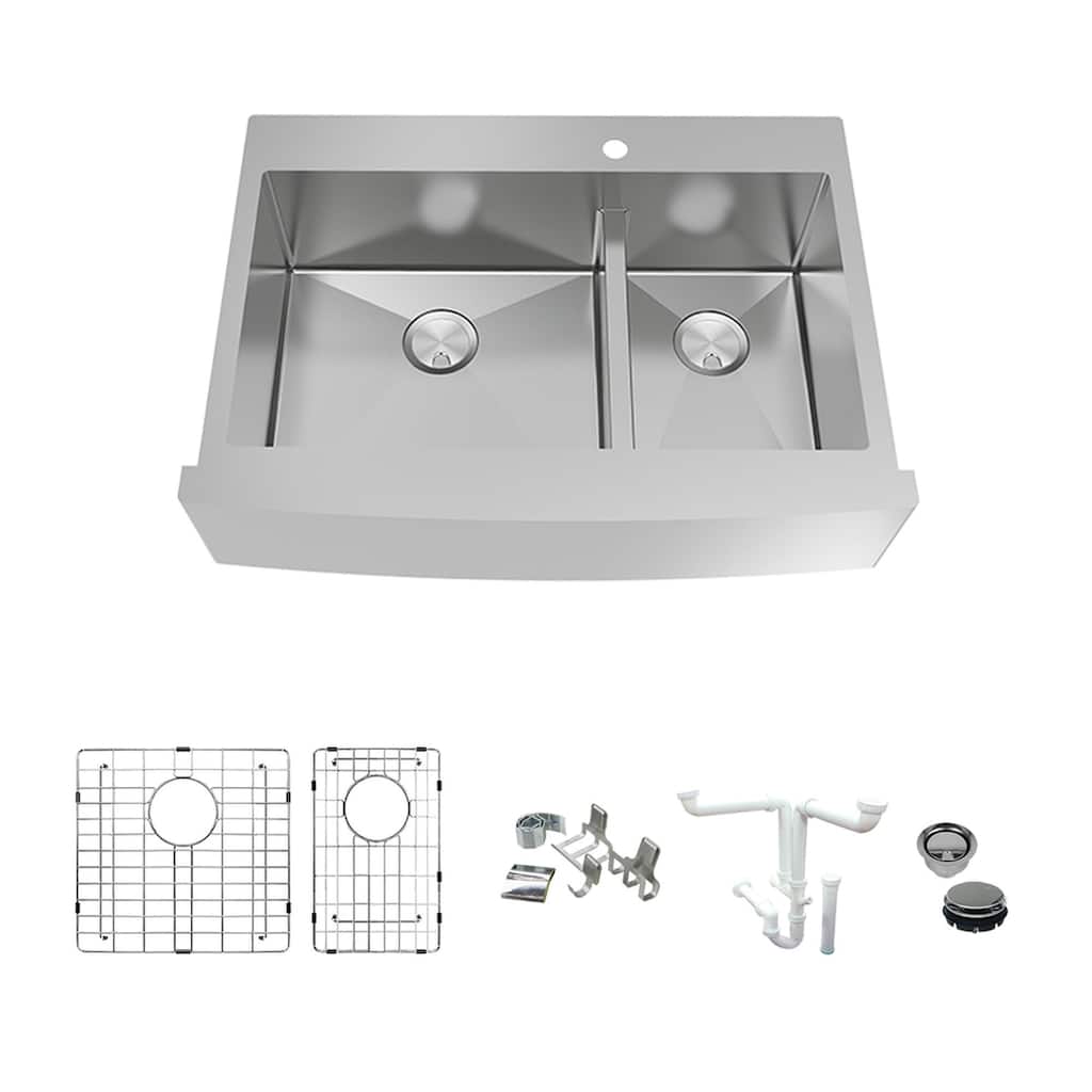 Diamond Sink Kit with Farmhouse Style 60/40 Double Bowls, Magnetic Accessory Kit and Drain Kit