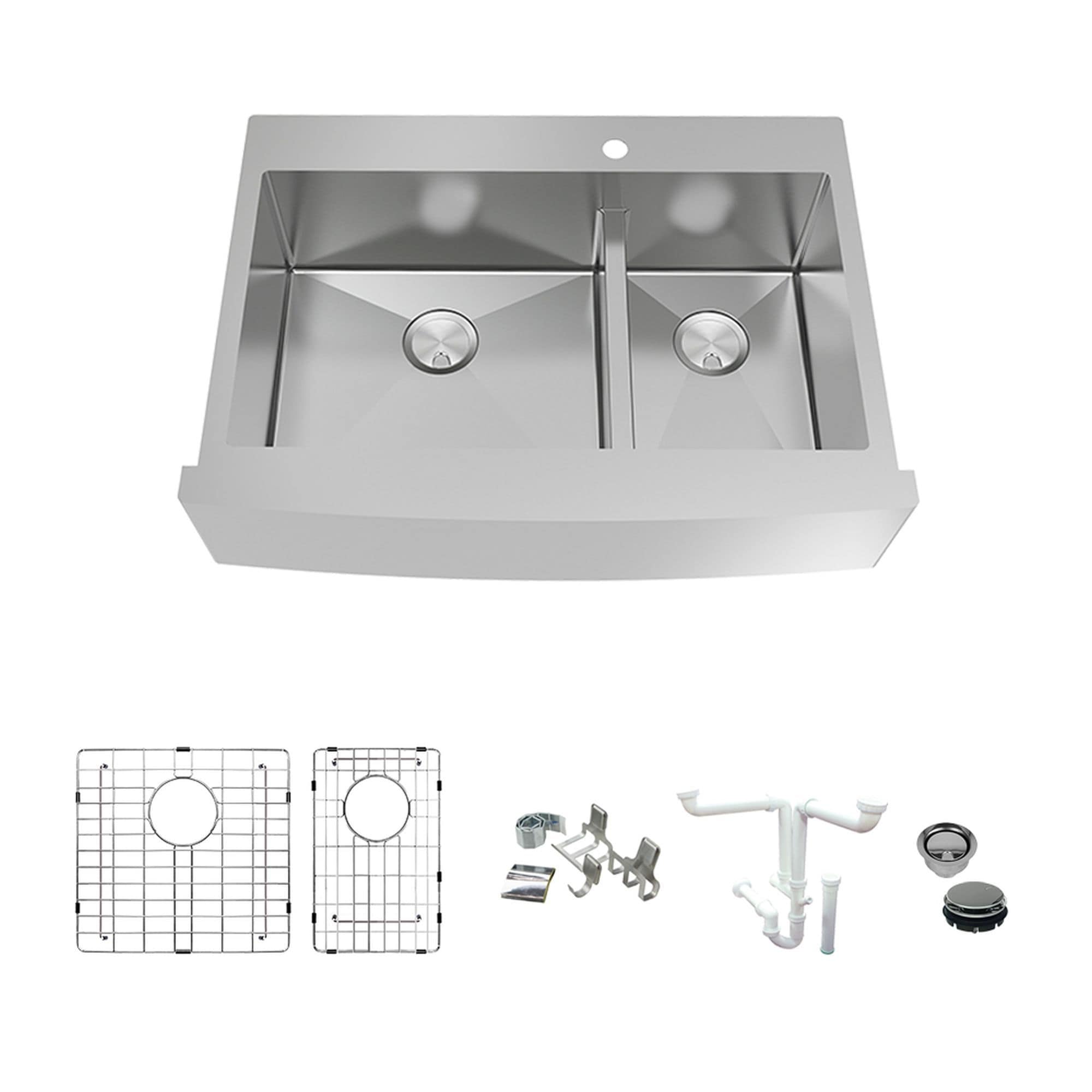 Diamond Sink Kit with Farmhouse Style 60/40 Double Bowls, Magnetic Accessory Kit and Drain Kit
