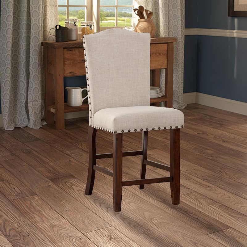 Set of 2 Rubber Wood High Chairs with Cushioned Seat and Backrest - 42 H x 18 W x 23 L Inches - Cream