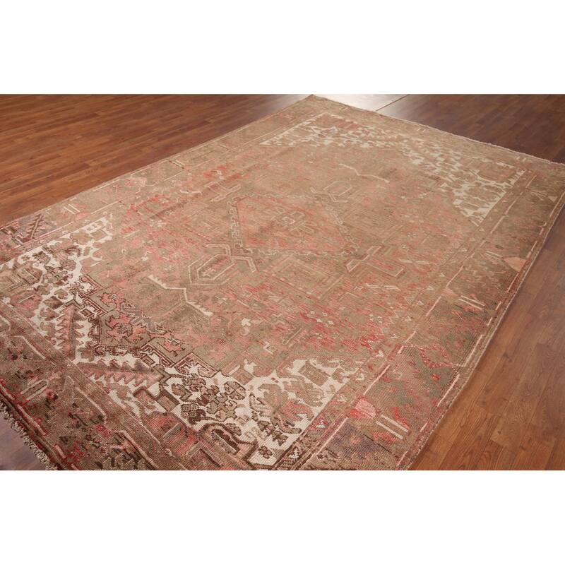 Geometric / Medallion Heriz Persian Vintage Rug Handmade Wool Carpet - 7'2"x 10'8"