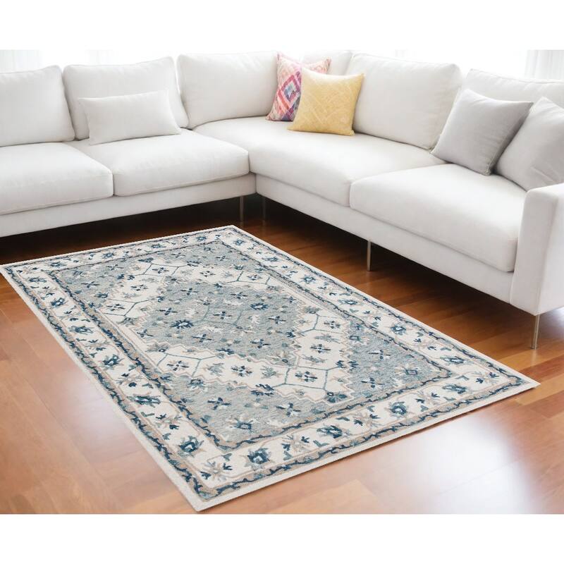 Dahoy Hand Tufted Floral Traditional Area Rug By HomeRoots - 144' X '108' X '0.3 - Oxford Blue - Rectangle