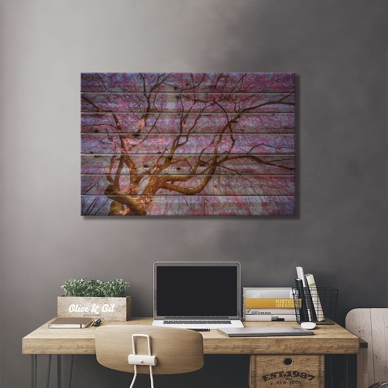 Weeping Cherry Print On Wood by Natalie Mikaels - Multi-Color