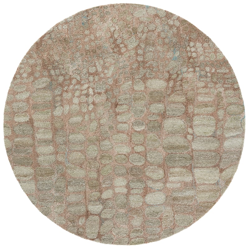 SAFAVIEH Handmade Abstract Lowri Modern Rug - 6' Round - Light Green/Blush