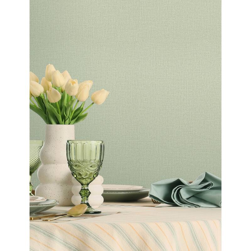 Chesapeake Sonia Light Green Faux Linen Wallpaper