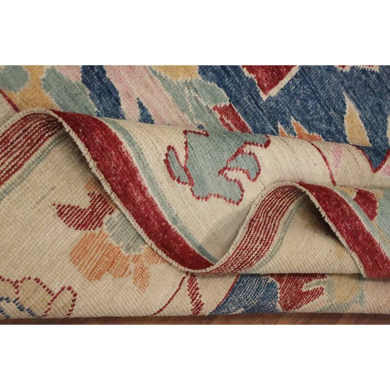 Hand Knotted Oriental 100% Wool Carpet Transitional Floral Navy Blue & Blues Oushak Area Rug - 9' 10'' X 8' 4''