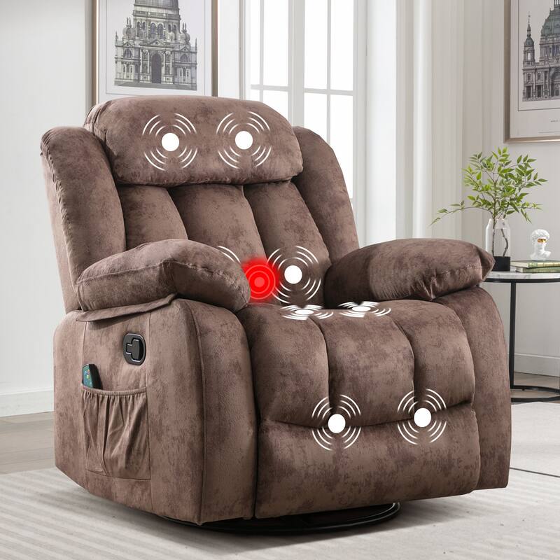 Soft Fabric Overstuff Manual Recliner with Massager and Heat - Camel