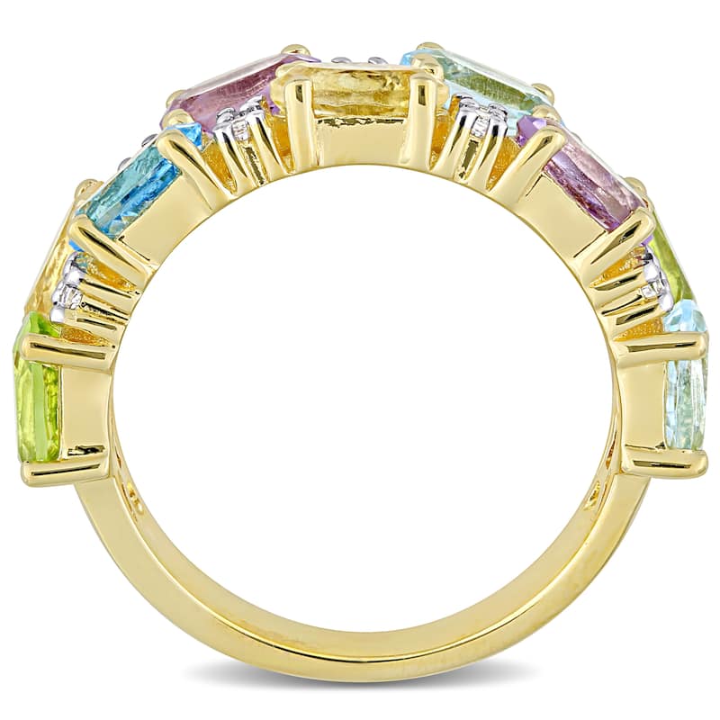 Multi Color Blue Topaz, Rose De France, Citrine & Peridot Mosaic Ring in Yellow Plated Sterling Silver by Miadora