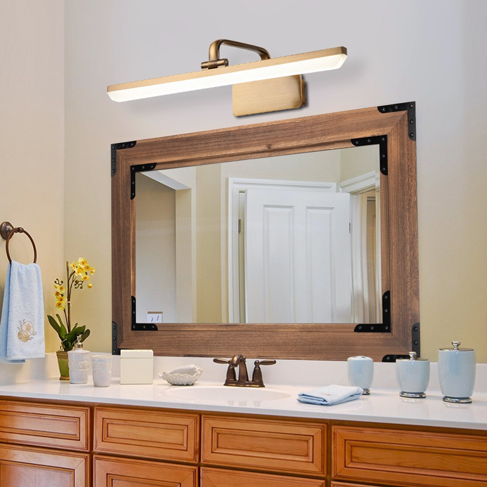 Light wood vanity mirror discount