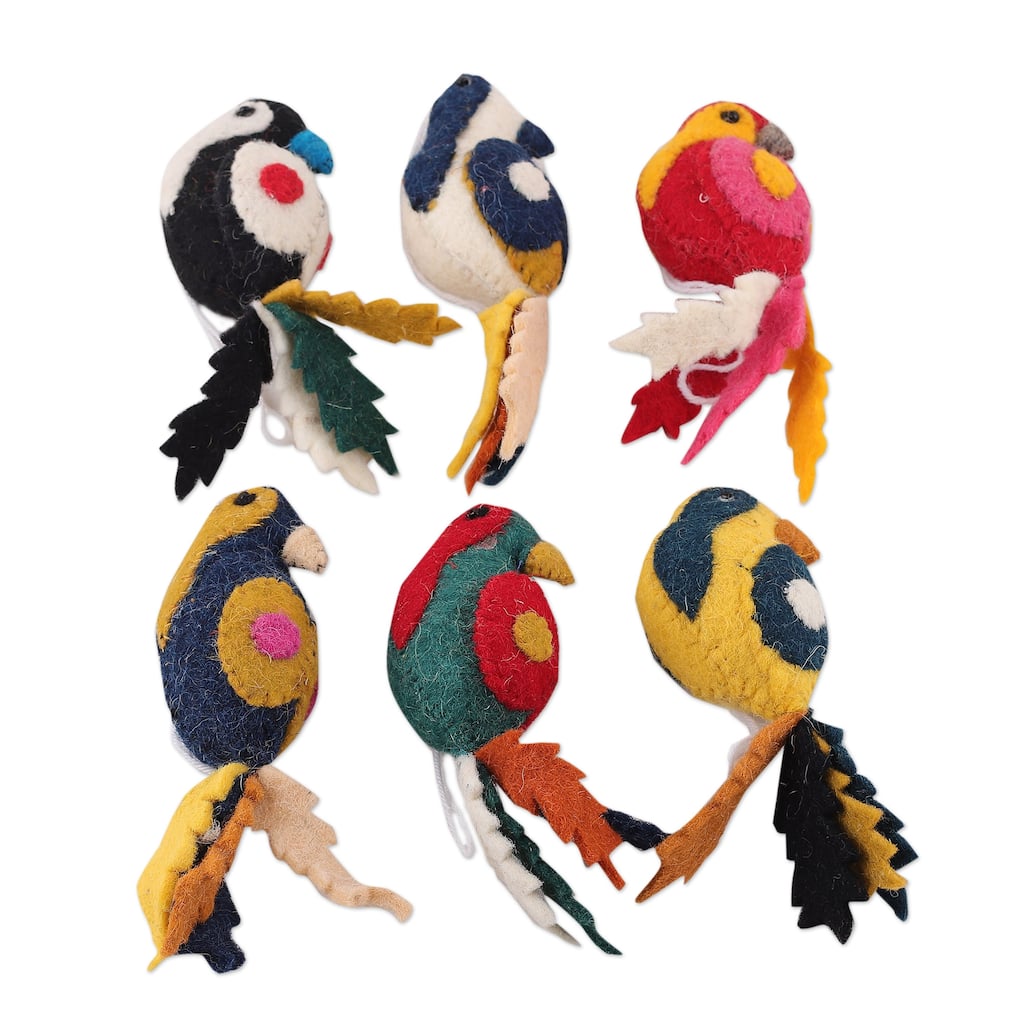 Novica Handmade Parakeet Greetings Wool Felt Ornaments (Set Of 6)
