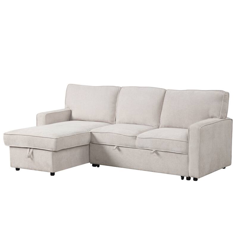 3-Seater Convertible Sleeper Sofa with Twin pull-out Bed, L-Shaped Sectional Sofa for Livingroom Polyester Sofa Set with Ottoman
