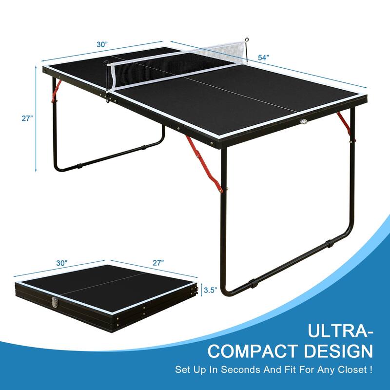 Anmytek 4.5ft Black Table Tennis Table Foldable & Portable Ping Pong Table Set with Net and 2 Ping Pong Paddles