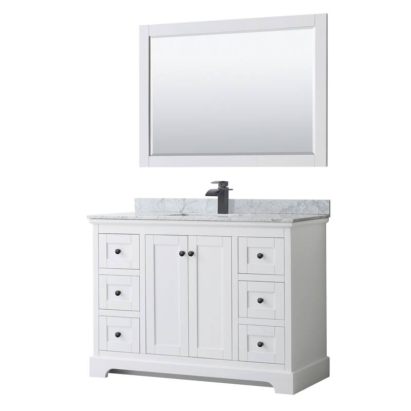 Wyndham Collection Avery 48" Free Standing Single Basin Vanity Set - White / White Carrara Marble Top / Matte Black - Painted