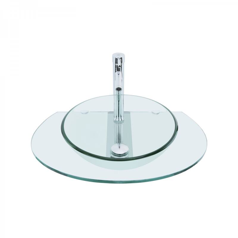 16.25" Corona Tempered Glass Wall Mount Bathroom Sink Round with Chrome Faucet and Drain