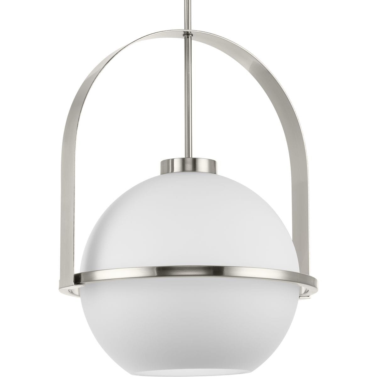 Progress Lighting Delayne Collection One-Light Mid-Century Modern Brushed Nickel Etched Opal Glass Pendant Light