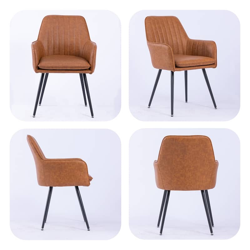 Faux Leather Dining Chair Set of 2 - Modern Mid-Back Accent Chairs with Gold Plating Legs - Upholstered Chairs (Set of 2)