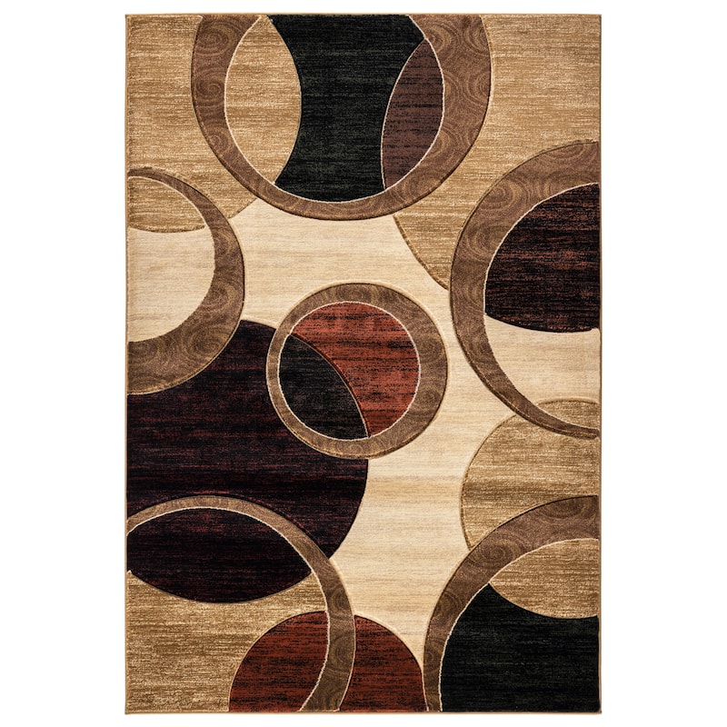 Orelsi Collection Abstract Geometric Circles Area Rug - 2'1" x 3'3" - Beige/Brown