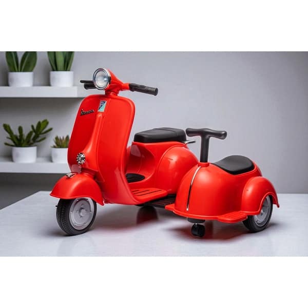 slide 2 of 8, 6V Kids Ride-On Motorcycle with Sidecar, Dual Seats, Music, Headlights & Storage, Electric Scooter Toy for Boys & Girls Ages 3+ Red
