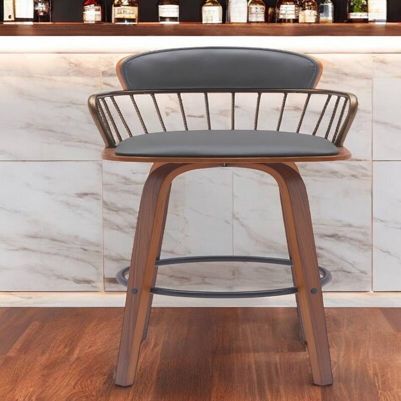 Faux Leather Counter Height Bar Chair with Arms, Swivel and Footrest
