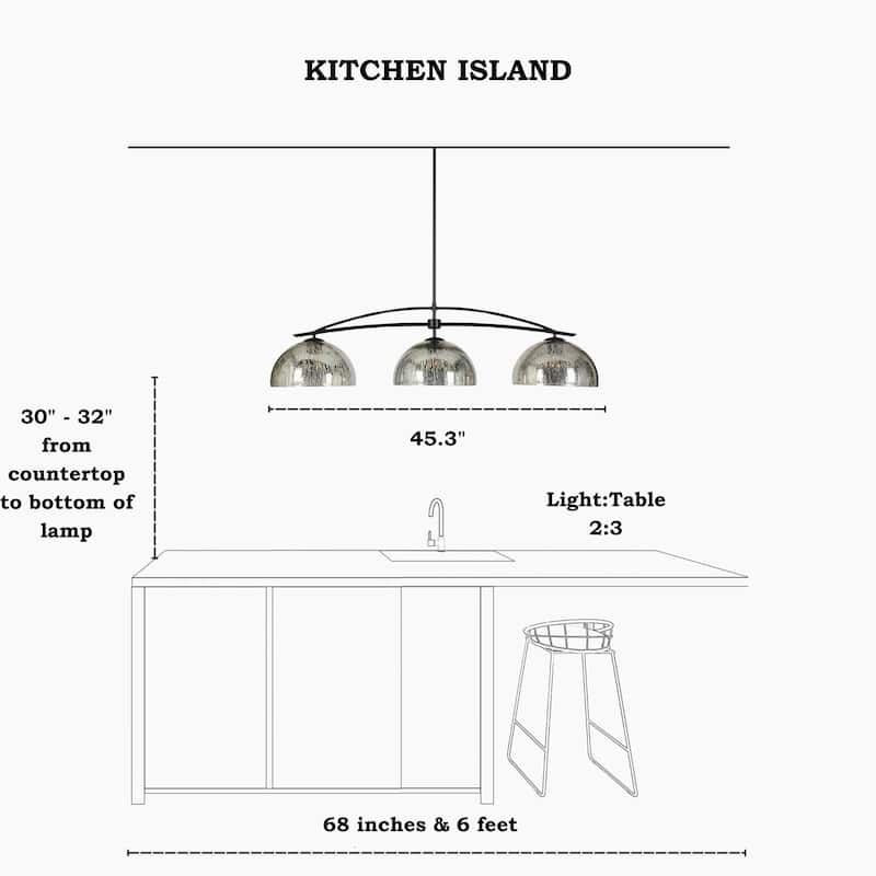 Modern 1/3-Light Black Chandelier with Mercury Glass Kitchen Island Light Fixture for Dining Room
