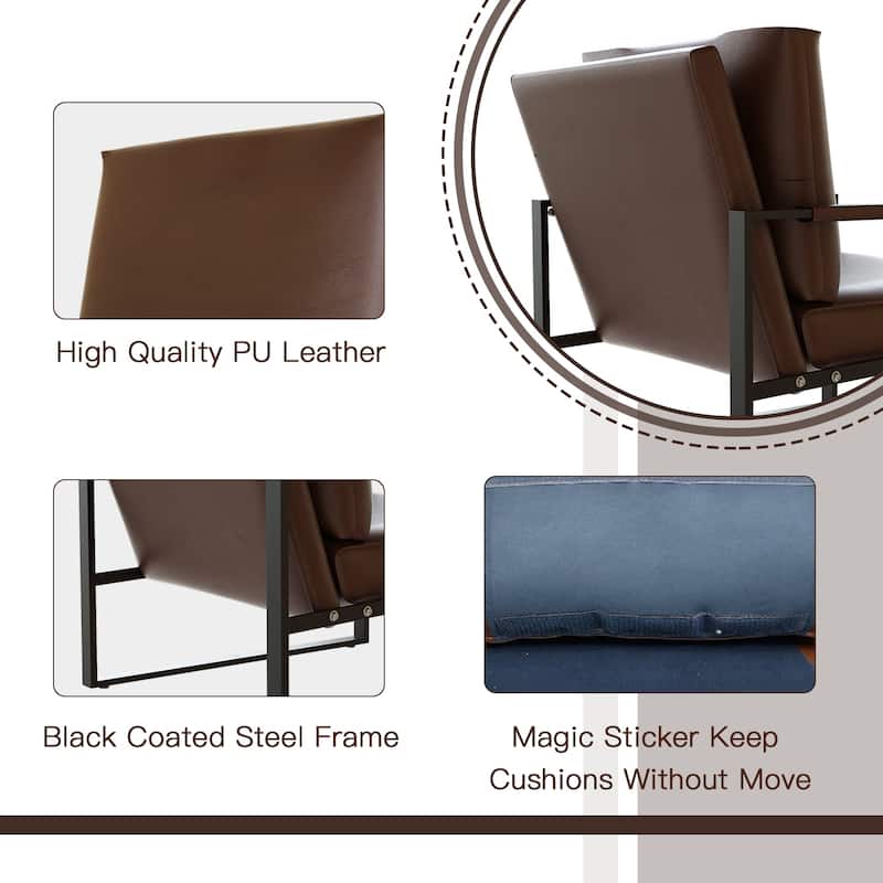 Mieres Mid-Century Style Faux Leather PU Accent Chair, Armchair with Steel Frame