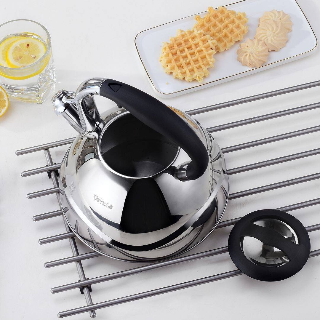 Velaze Stovetop Whistling Stainless Steel Tea Kettle with Handle On