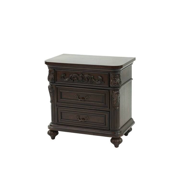Traditional Style 3pc Bed 2x Nightstand Set Scalloped Crown Antique Cherry Finish Bedroom Furniture