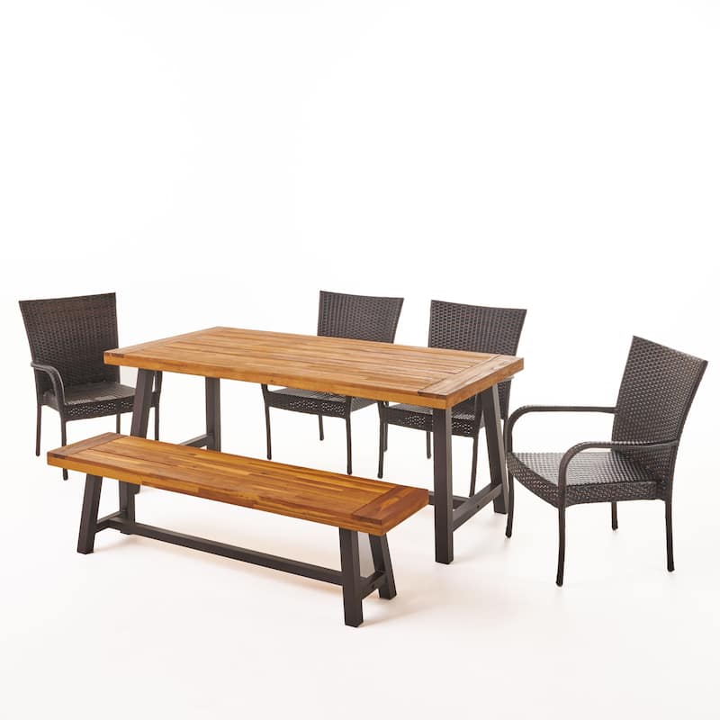 Christopher Knight Home Cooper Outdoor 6-Piece Rectangular Acacia Wood and Wicker Dining Set