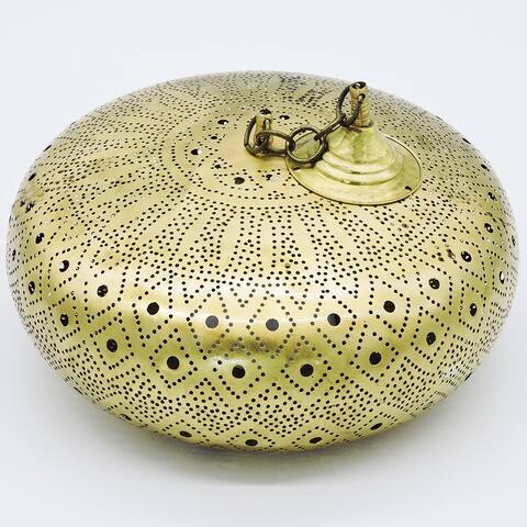Moroccan Handmade Brass Lamp Ceiling Pendant 12 x 15 Inches Gold Luxurious Lighting. - Set Of 1