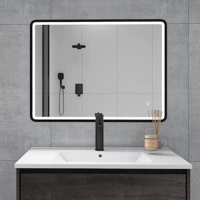 32 x 24 in. Rectangular Mirror Wall-Mount Anti-Fog LED Light Bathroom Vanity Mirror - Black