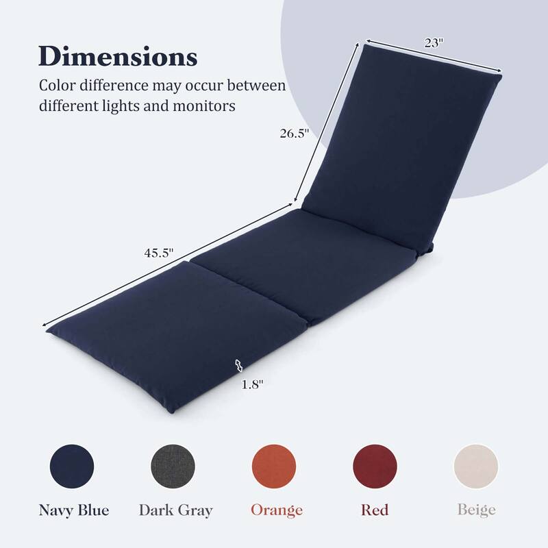 Costway 1/2 PCS Outdoor Chaise Lounge Cushion with Hook & Loop