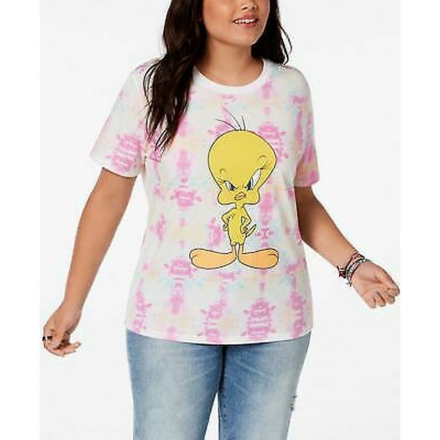 Shop Looney Tunes Women S Top Pink 1x Plus Knit Tweety Bird Tee