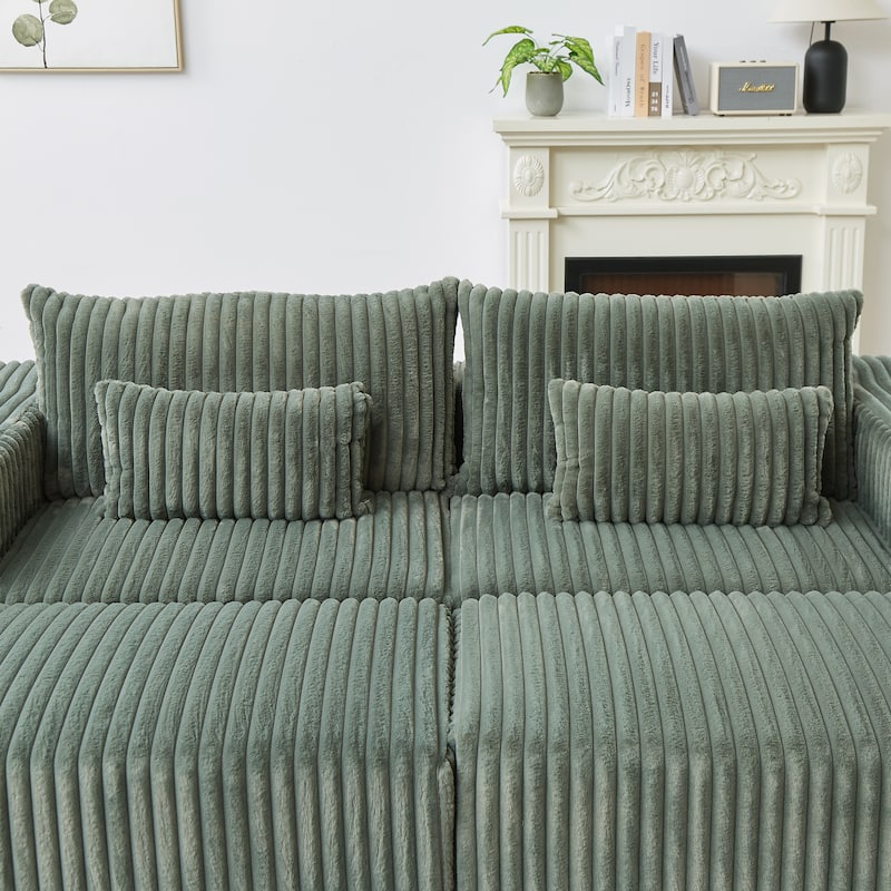 Roomfitters 87" Modern Corduroy Lounge Chaise, Cloud Plush Loveseat Sofa, No Assembly Reclining Sleeper Sofa
