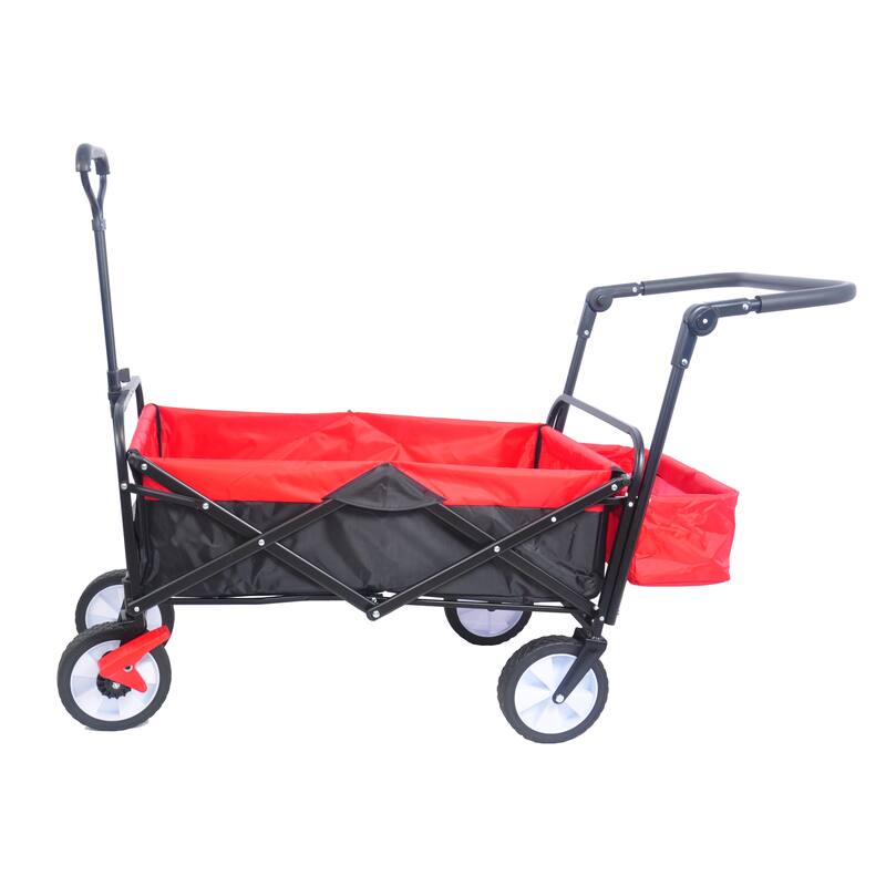 folding wagon Collapsible Outdoor Utility Wagon, Heavy Duty Folding Garden Portable Hand Cart, Drink Holder, Adjustable Handles